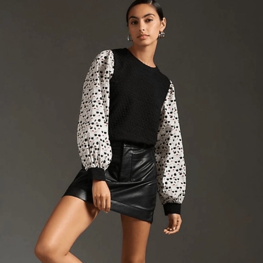 Anthropologie Black and White Whimsical Patterned Blouse